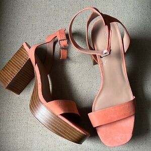 Nordstrom Women’s Peach Leather Platform Sandals 9M Stacked Heel Casual Strap